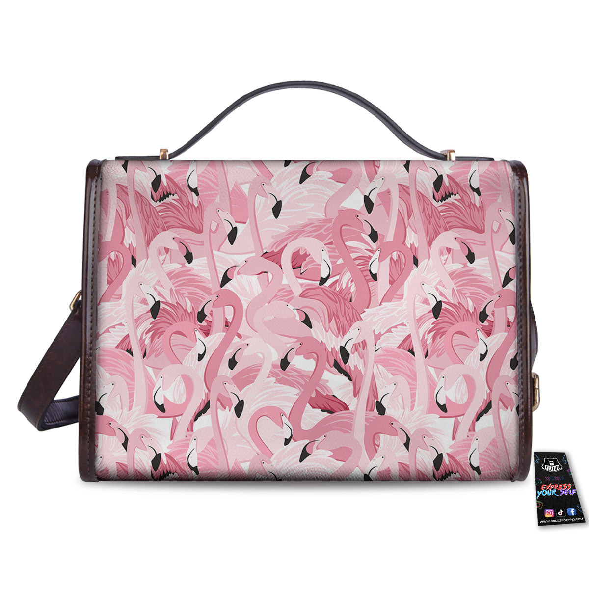 Flamingo Pink Print Pattern Women's Satchel Bag - Image 2