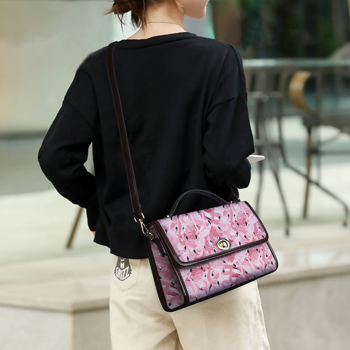 Flamingo Pink Print Pattern Women's Satchel Bag - Image 3