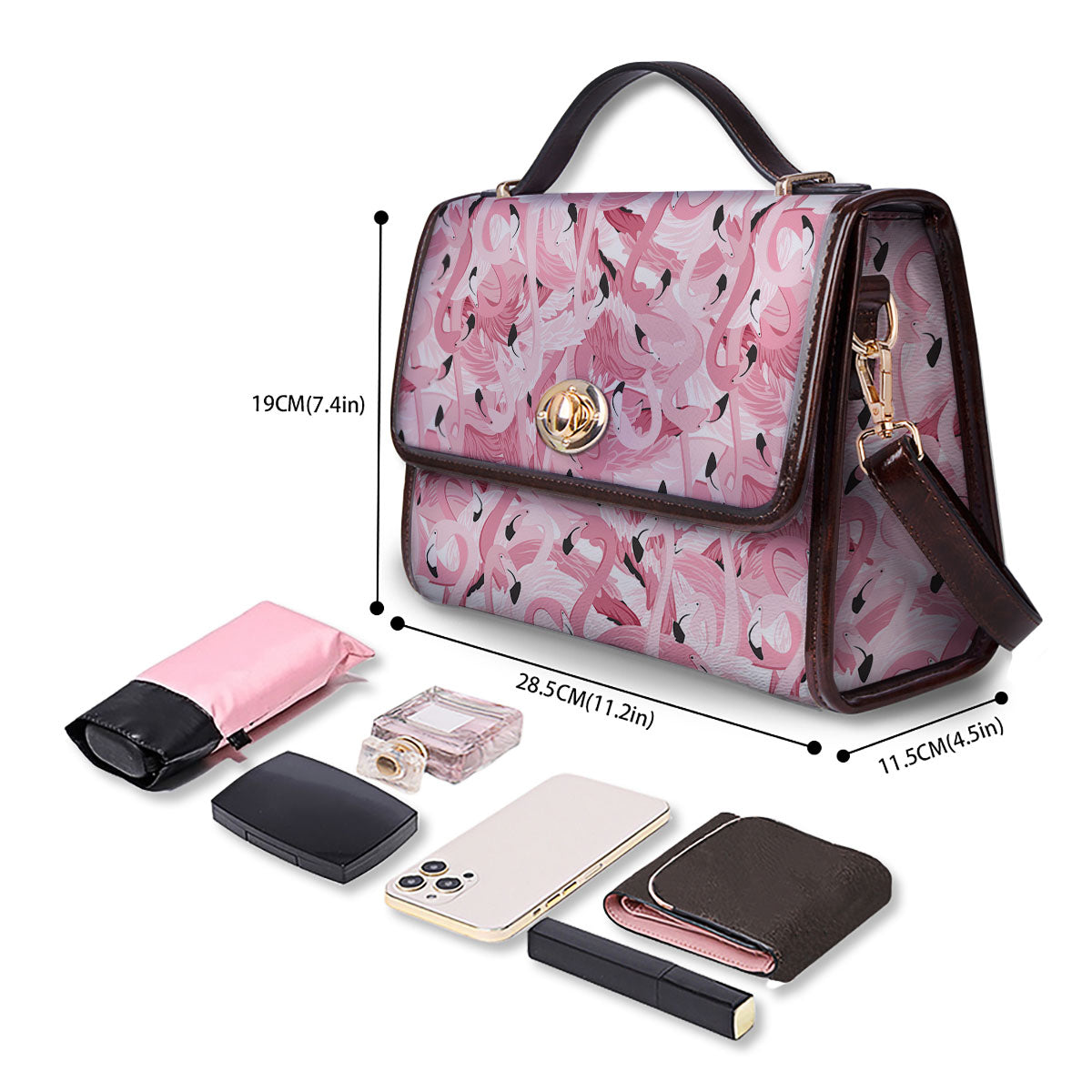 Flamingo Pink Print Pattern Women's Satchel Bag - Image 4