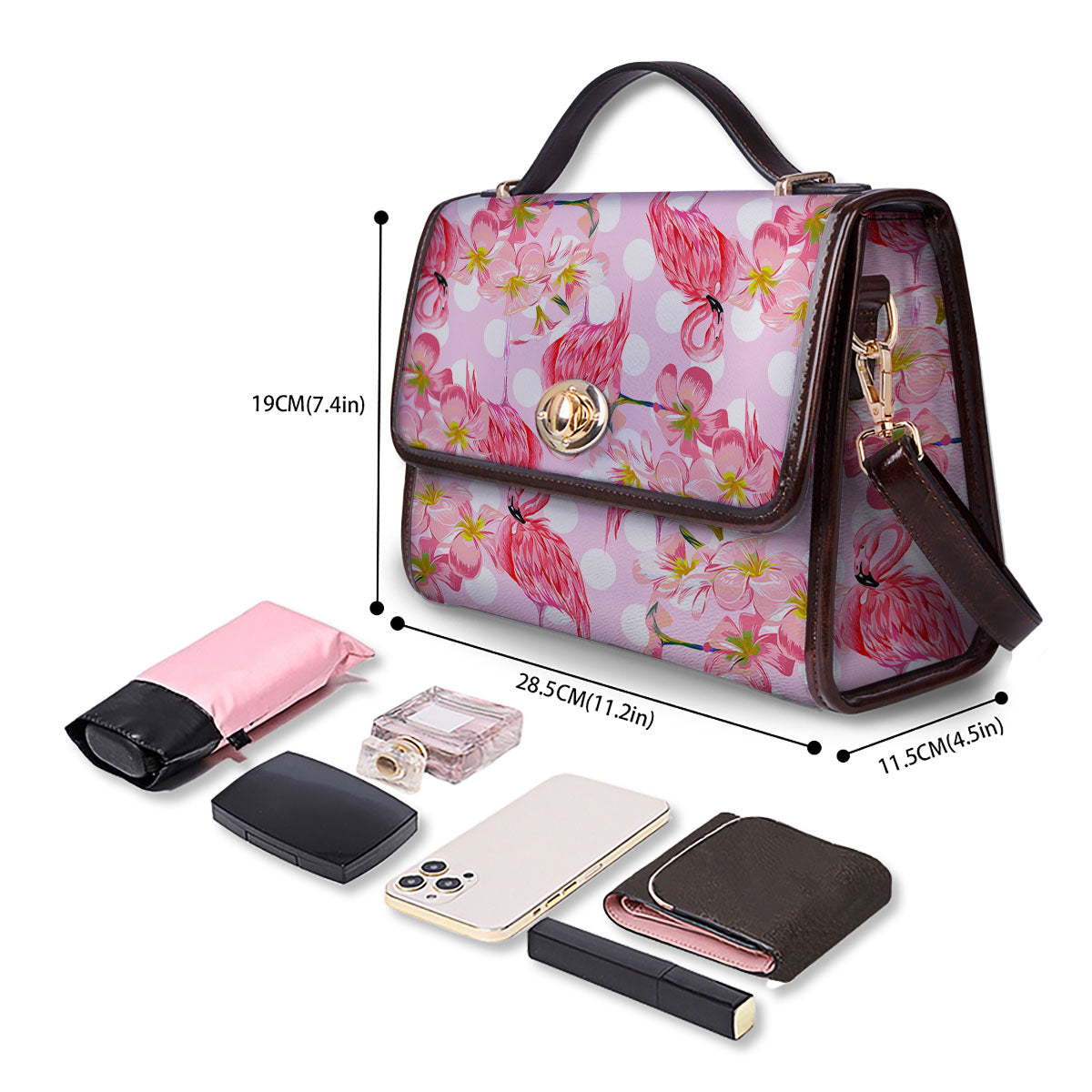 Flamingo Pink Polka Print Pattern Women's Satchel Bag - Image 4