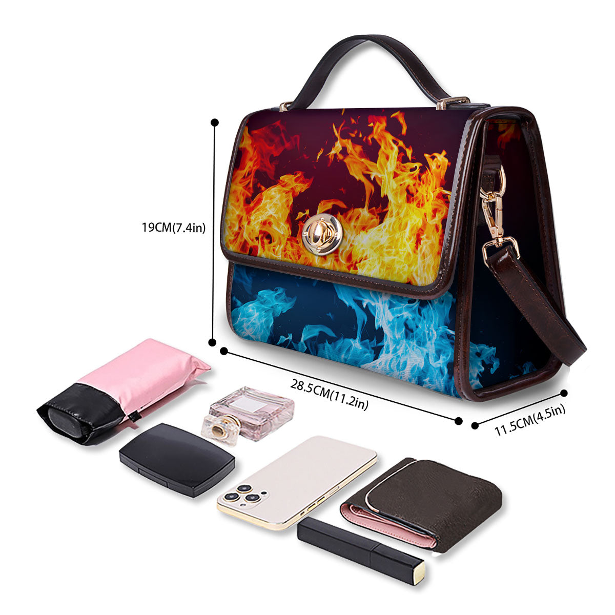 Fire Blue And Red Print Women's Satchel Bag - Image 4