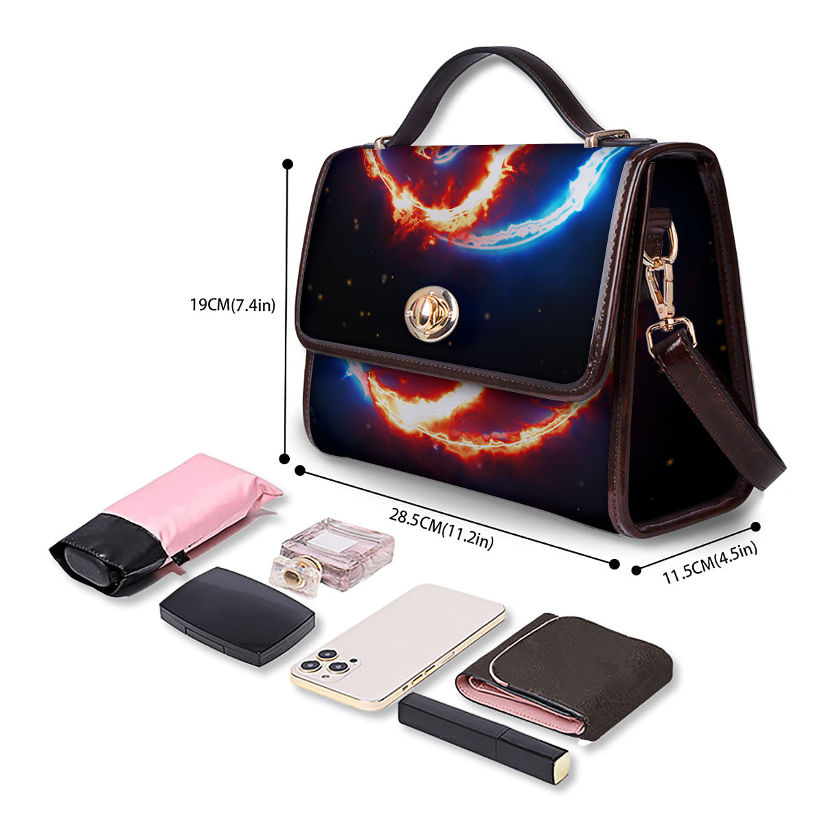 Fire Yin Yang Blue And Red Print Women's Satchel Bag - Image 4