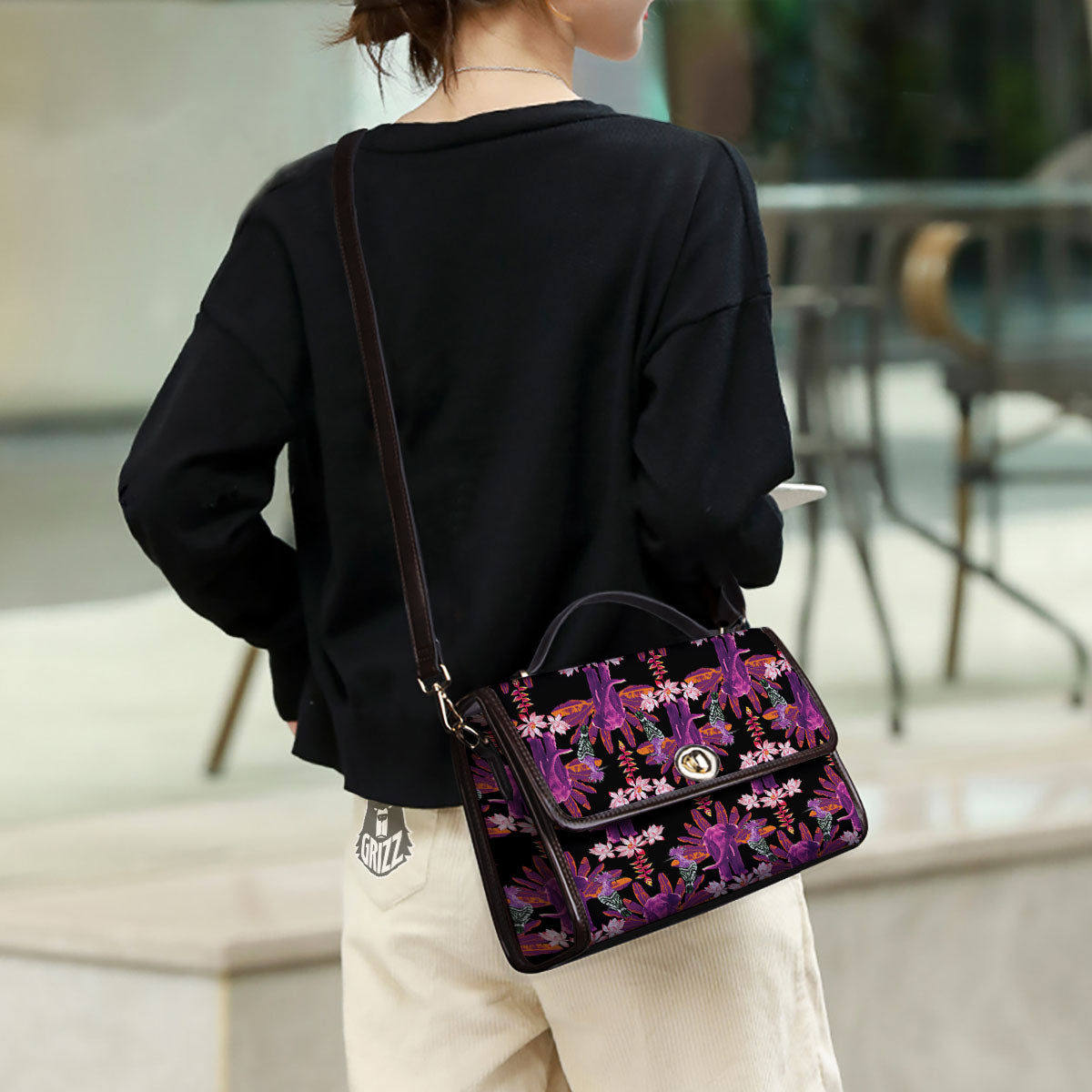 Elephant Tropical Purple Print Pattern Women's Satchel Bag - Image 3