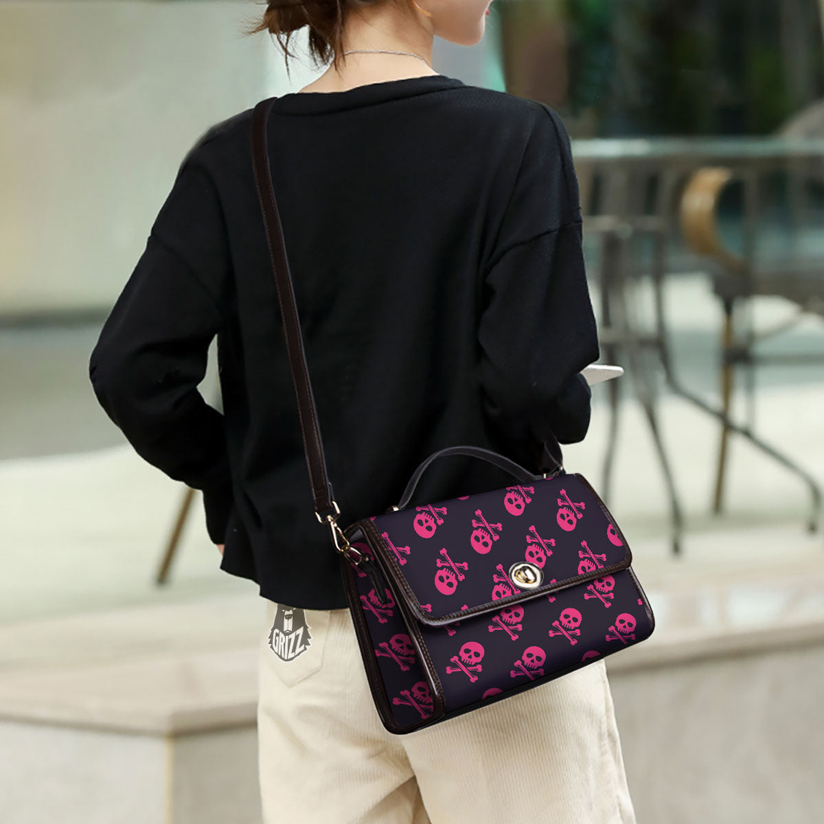 Emo Skull Pink Print Pattern Women's Satchel Bag - Image 3