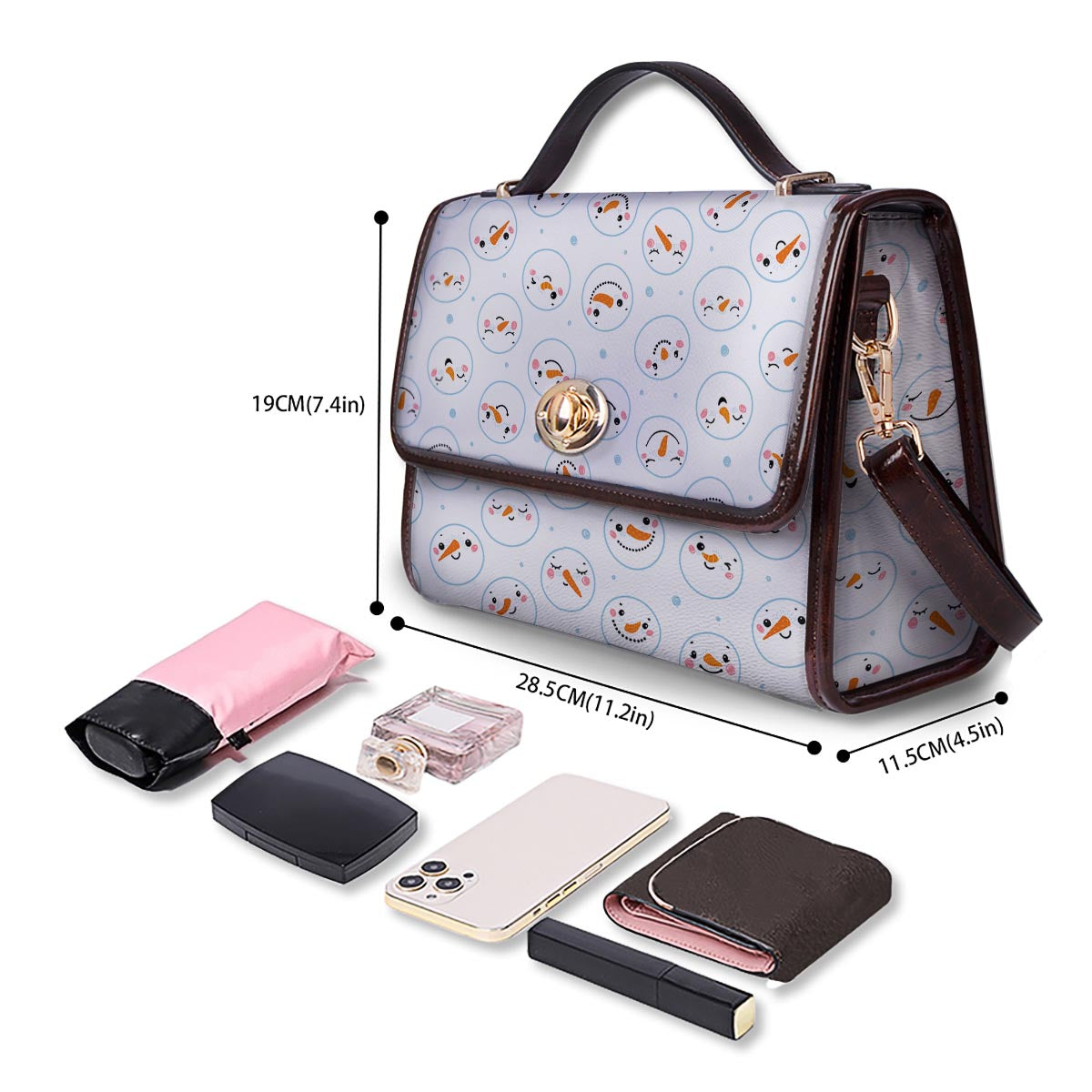 Emoji Snowman Print Pattern Women's Satchel Bag - Image 4