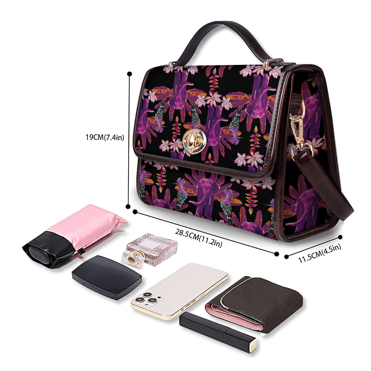 Elephant Tropical Purple Print Pattern Women's Satchel Bag - Image 4
