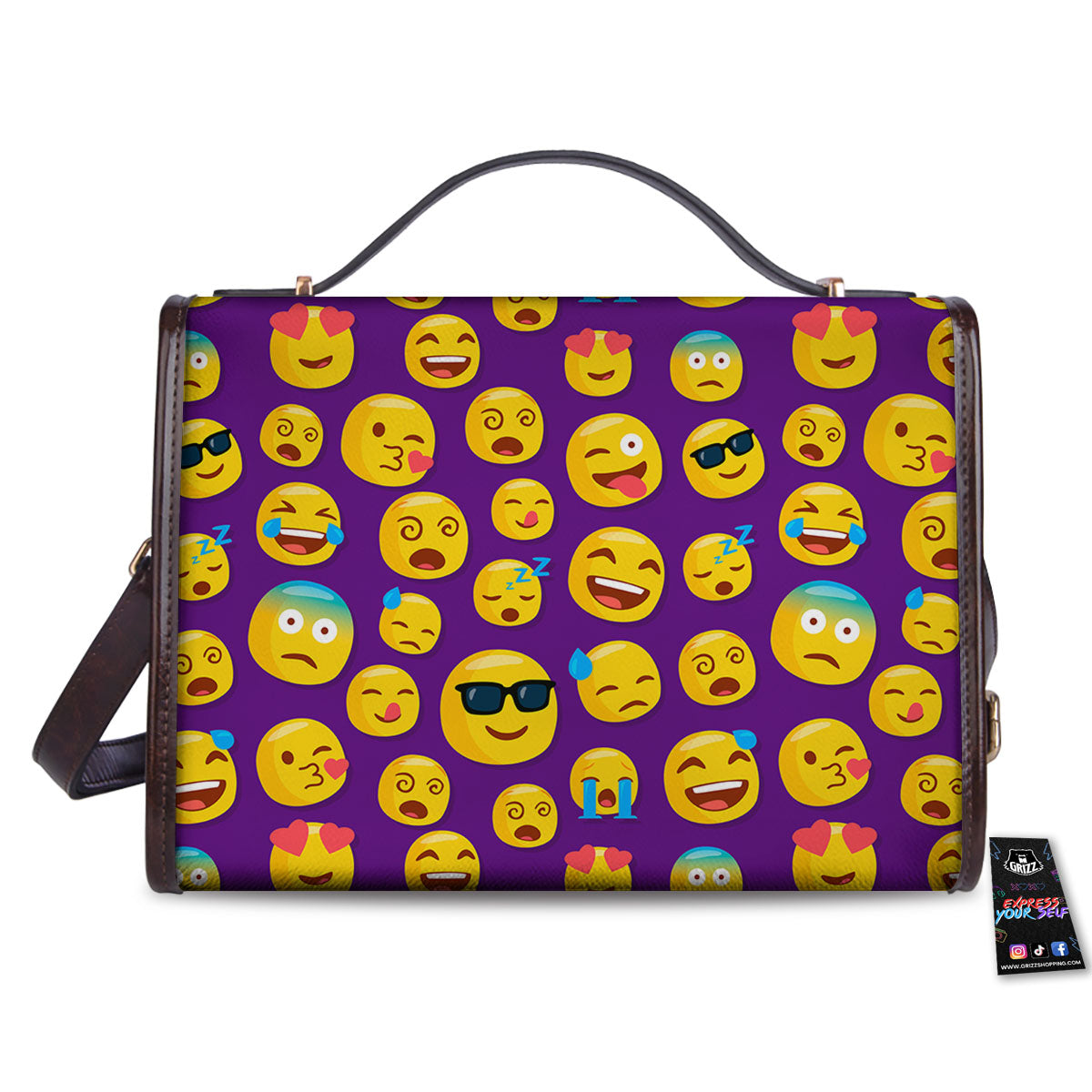 Emoji Purple Print Pattern Women's Satchel Bag - Image 2