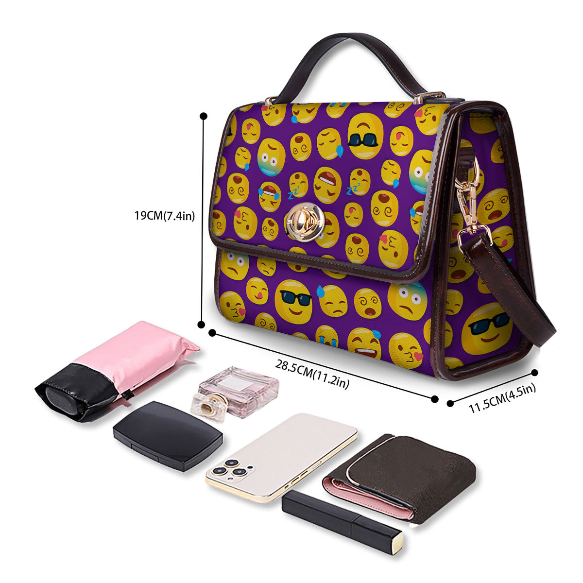Emoji Purple Print Pattern Women's Satchel Bag - Image 4