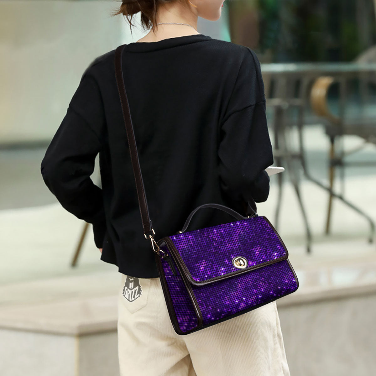 Disco Lights Purple Print Pattern Women's Satchel Bag - Image 3