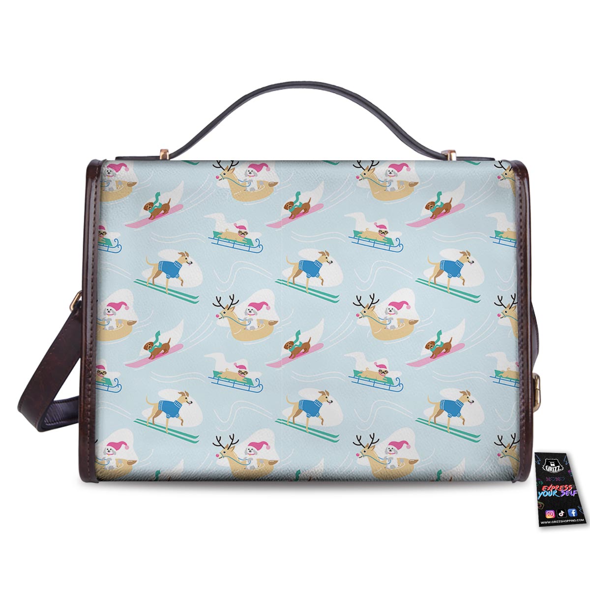Dog Skiing Print Pattern Women's Satchel Bag - Image 2