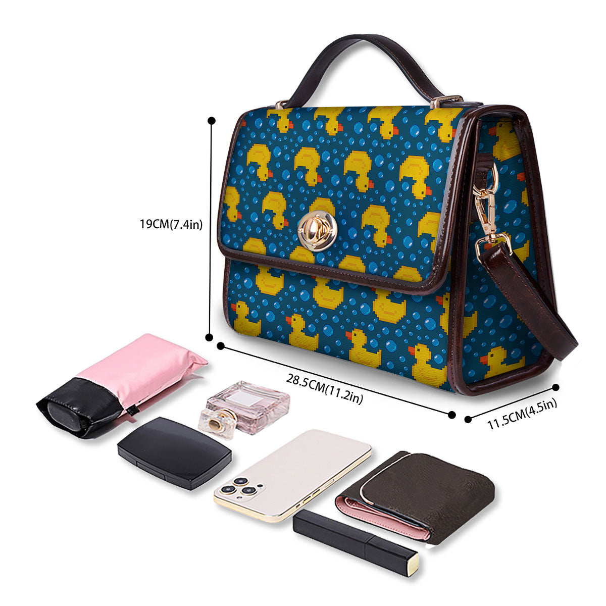Duck Rubber Pixel Print Pattern Women's Satchel Bag - Image 4