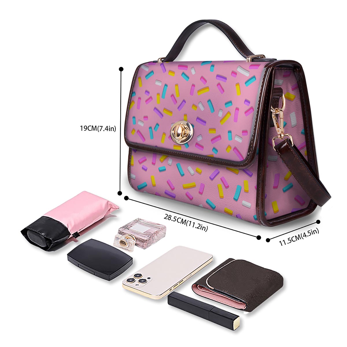 Donut Sprinkles Print Pattern Women's Satchel Bag - Image 4