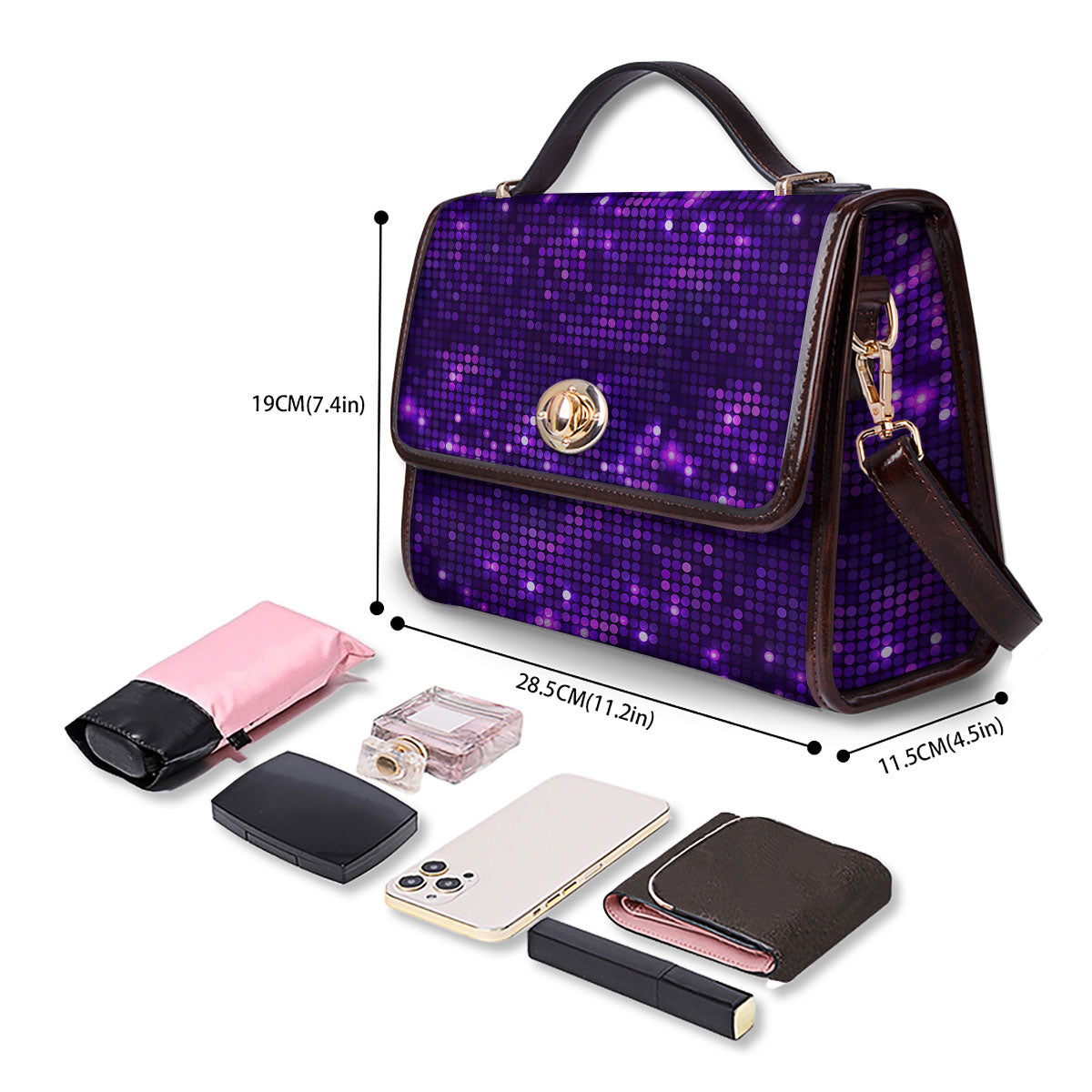 Disco Lights Purple Print Pattern Women's Satchel Bag - Image 4