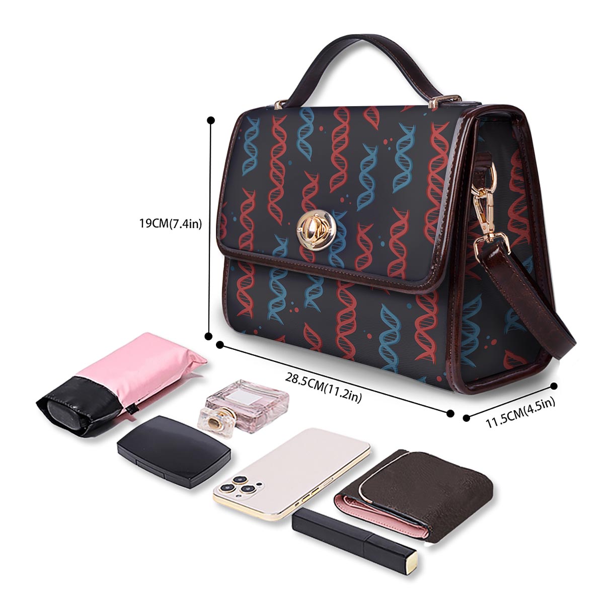 DNA Blue And Red Print Pattern Women's Satchel Bag - Image 4