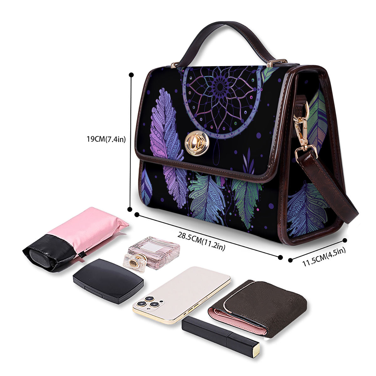 Dream Catcher Teal And Purple Print Women's Satchel Bag - Image 4