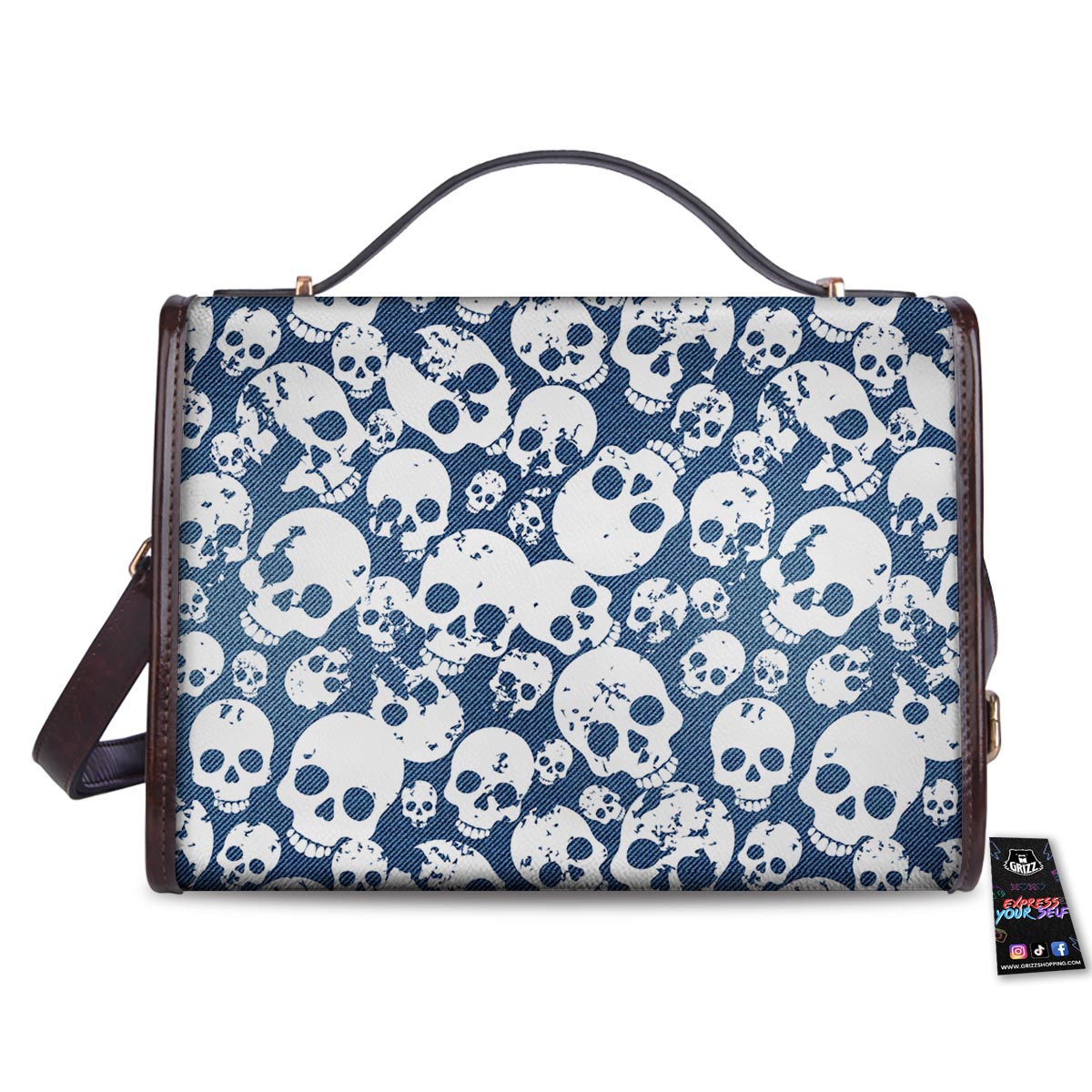 Denim Jeans Skull Print Pattern Women's Satchel Bag - Image 2