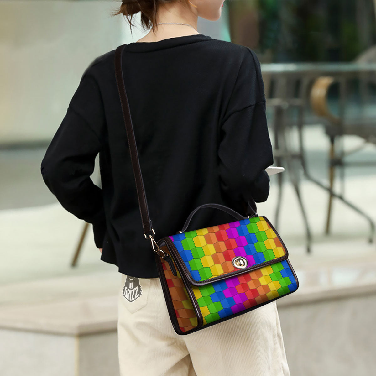 Cubes Rainbow Print Pattern Women's Satchel Bag - Image 3