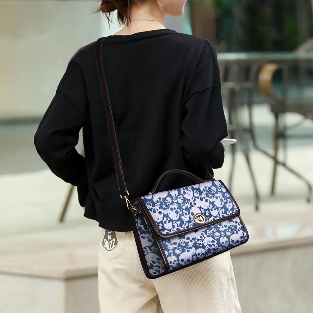 Denim Jeans Skull Print Pattern Women's Satchel Bag - Image 3