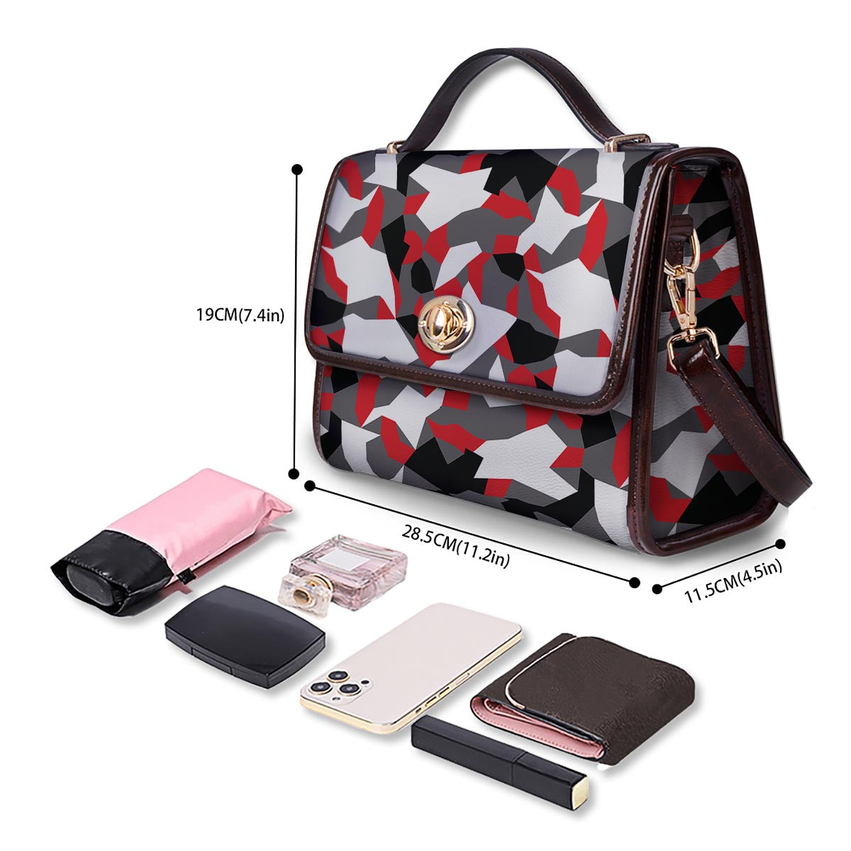 Digital Camo Grey And Red Print Pattern Women's Satchel Bag - Image 4