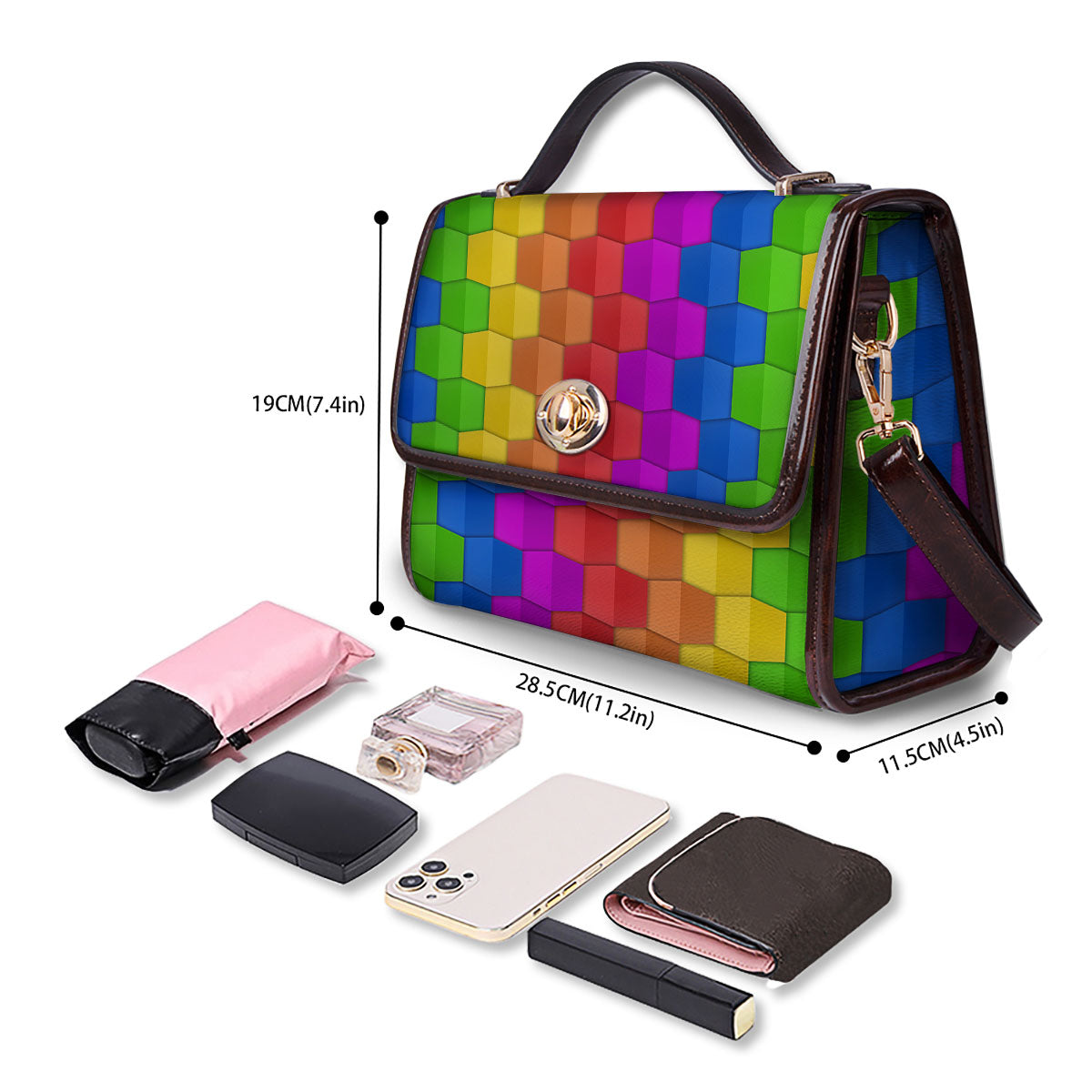 Cubes Rainbow Print Pattern Women's Satchel Bag - Image 4
