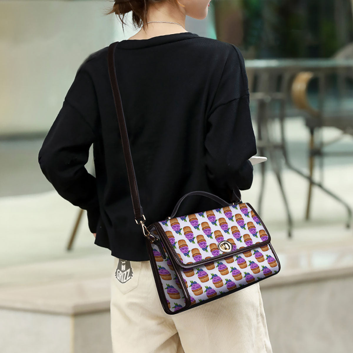 Cupcake Purple Print Pattern Women's Satchel Bag - Image 3