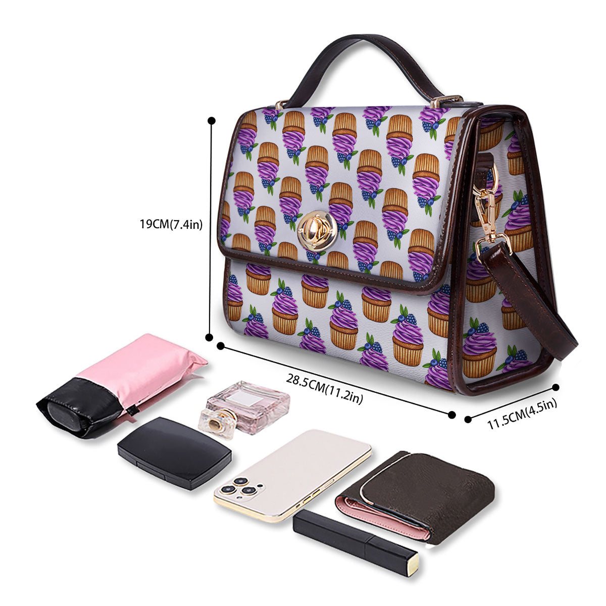Cupcake Purple Print Pattern Women's Satchel Bag - Image 4