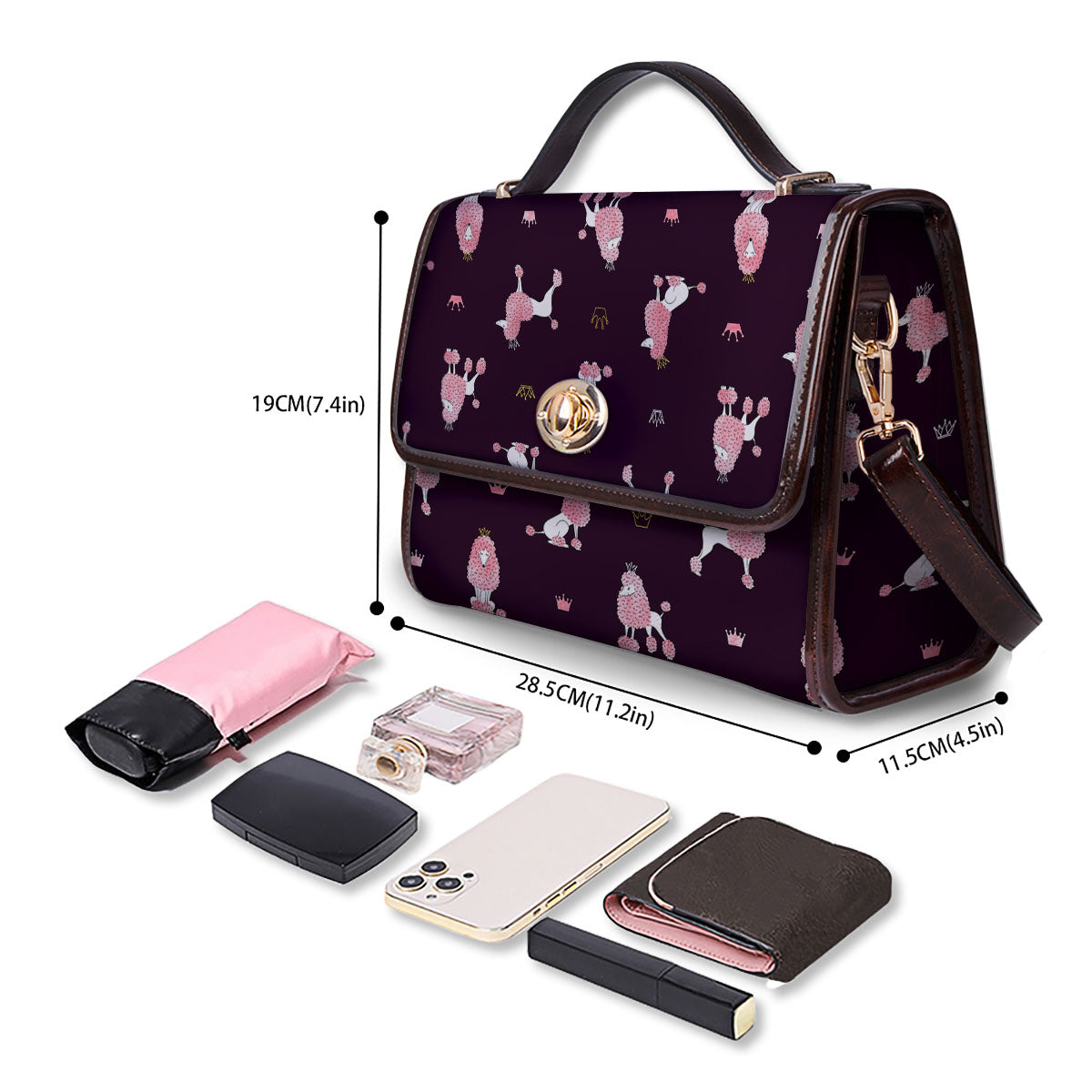 Crown And Poodle Print Pattern Women's Satchel Bag - Image 4