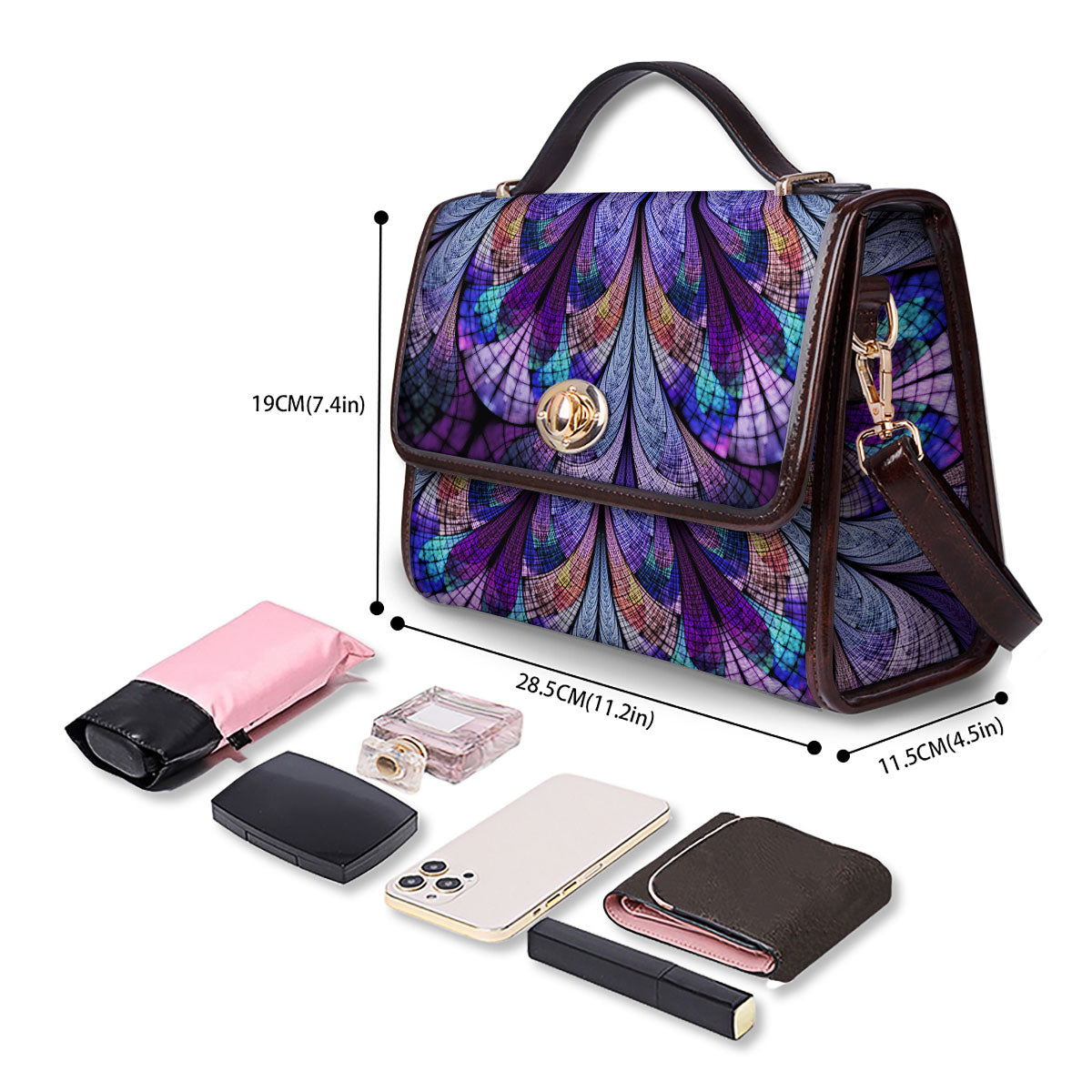 Dark Mandala Teal And Purple Print Women's Satchel Bag - Image 4