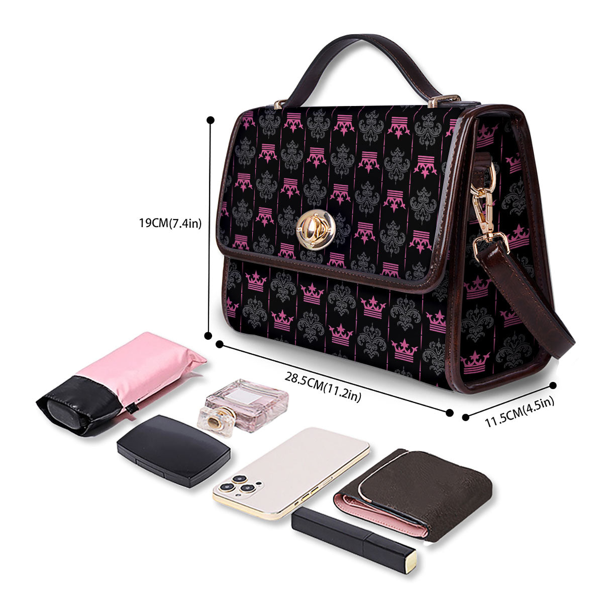 Crown Pink Print Pattern Women's Satchel Bag - Image 4