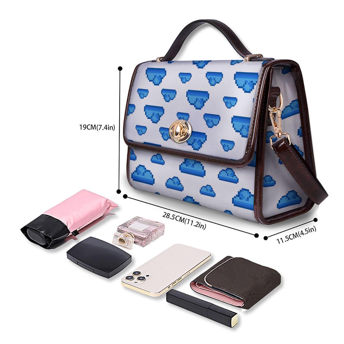 Cloud Pixel Print Pattern Women's Satchel Bag - Image 4