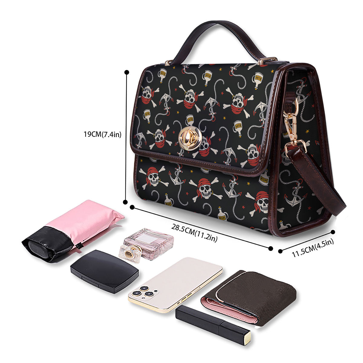 Crossbones Pirate Skull Print Pattern Women's Satchel Bag - Image 4