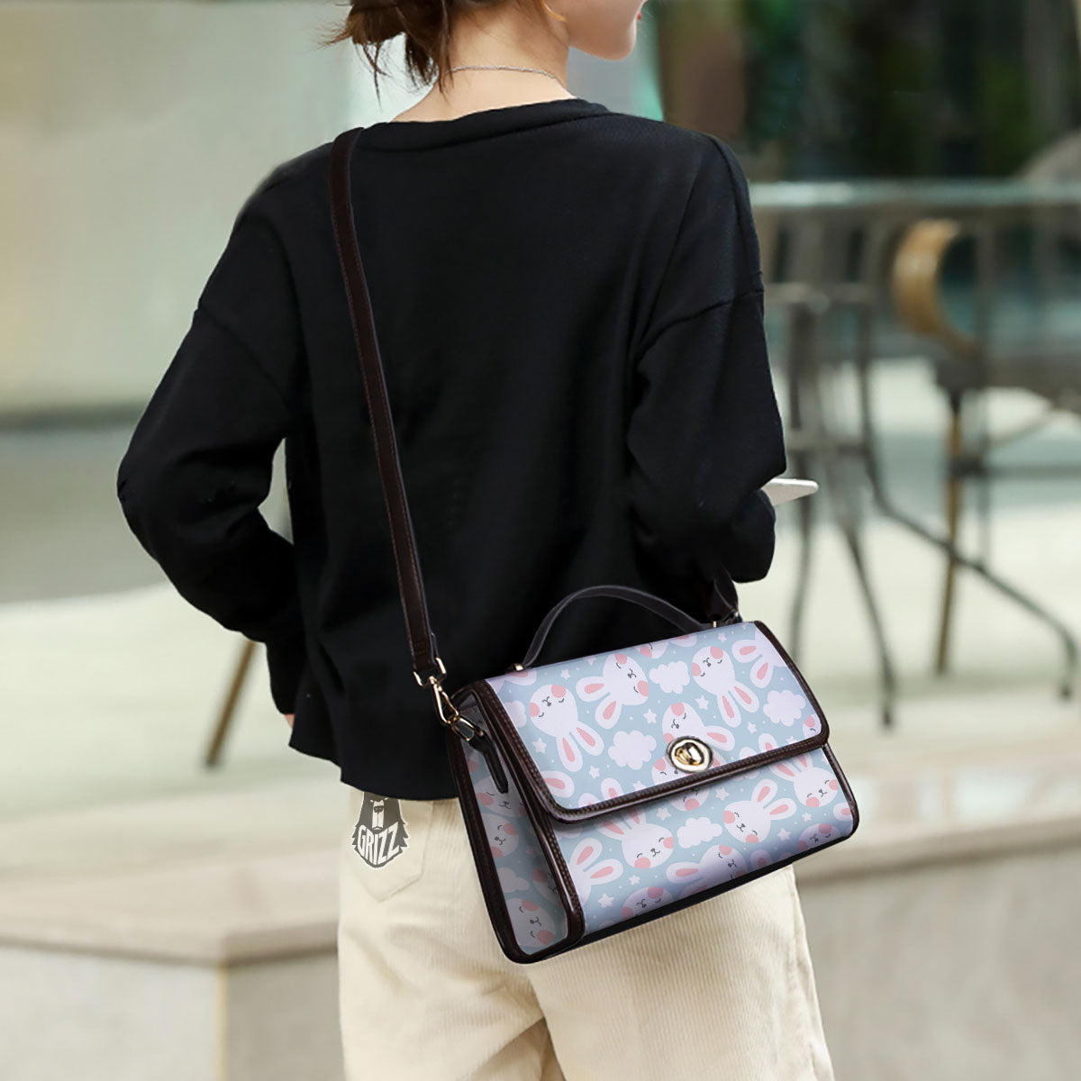 Cloud And Rabbit Print Pattern Women's Satchel Bag - Image 3