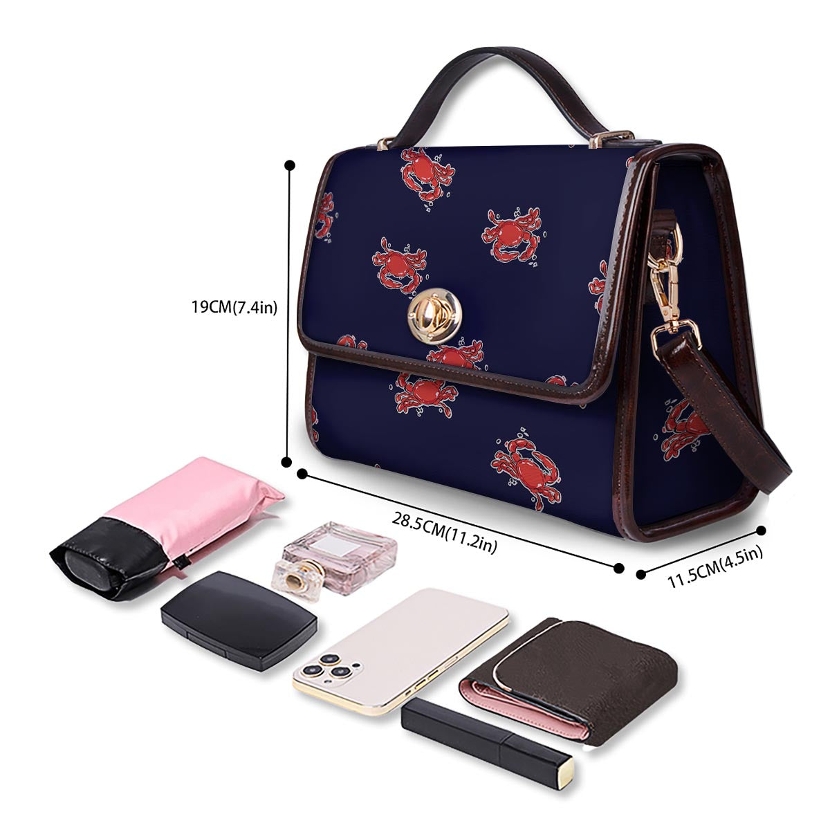 Crab Red Print Pattern Women's Satchel Bag - Image 4