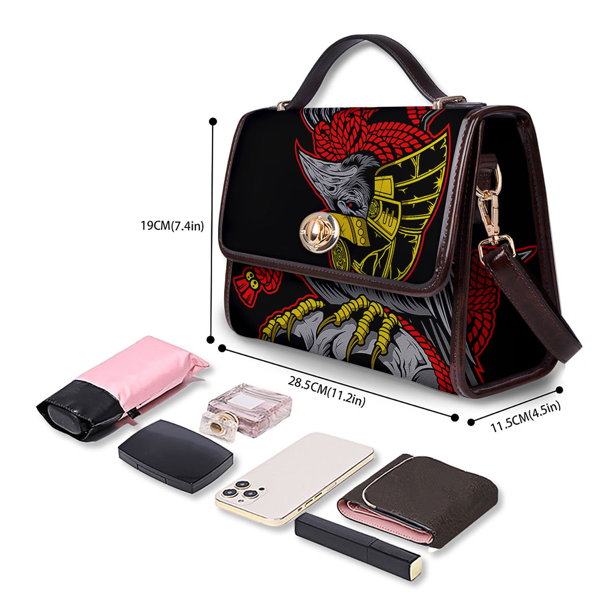 Crow And Samurai Print Women's Satchel Bag - Image 4