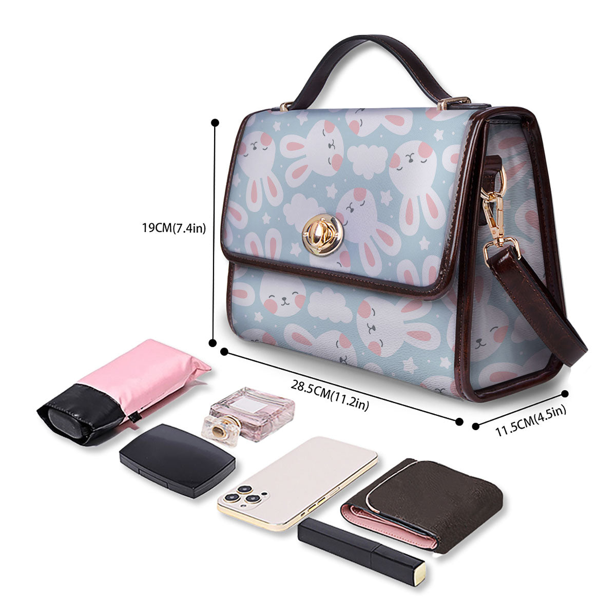Cloud And Rabbit Print Pattern Women's Satchel Bag - Image 4