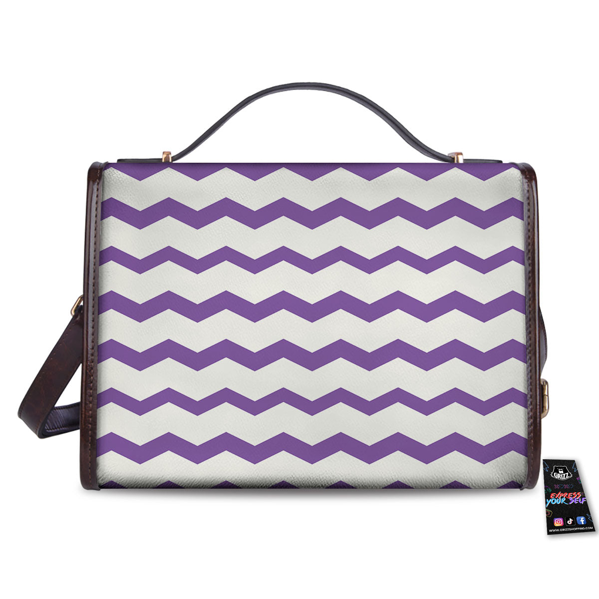 Chevron White And Purple Print Pattern Women's Satchel Bag - Image 2