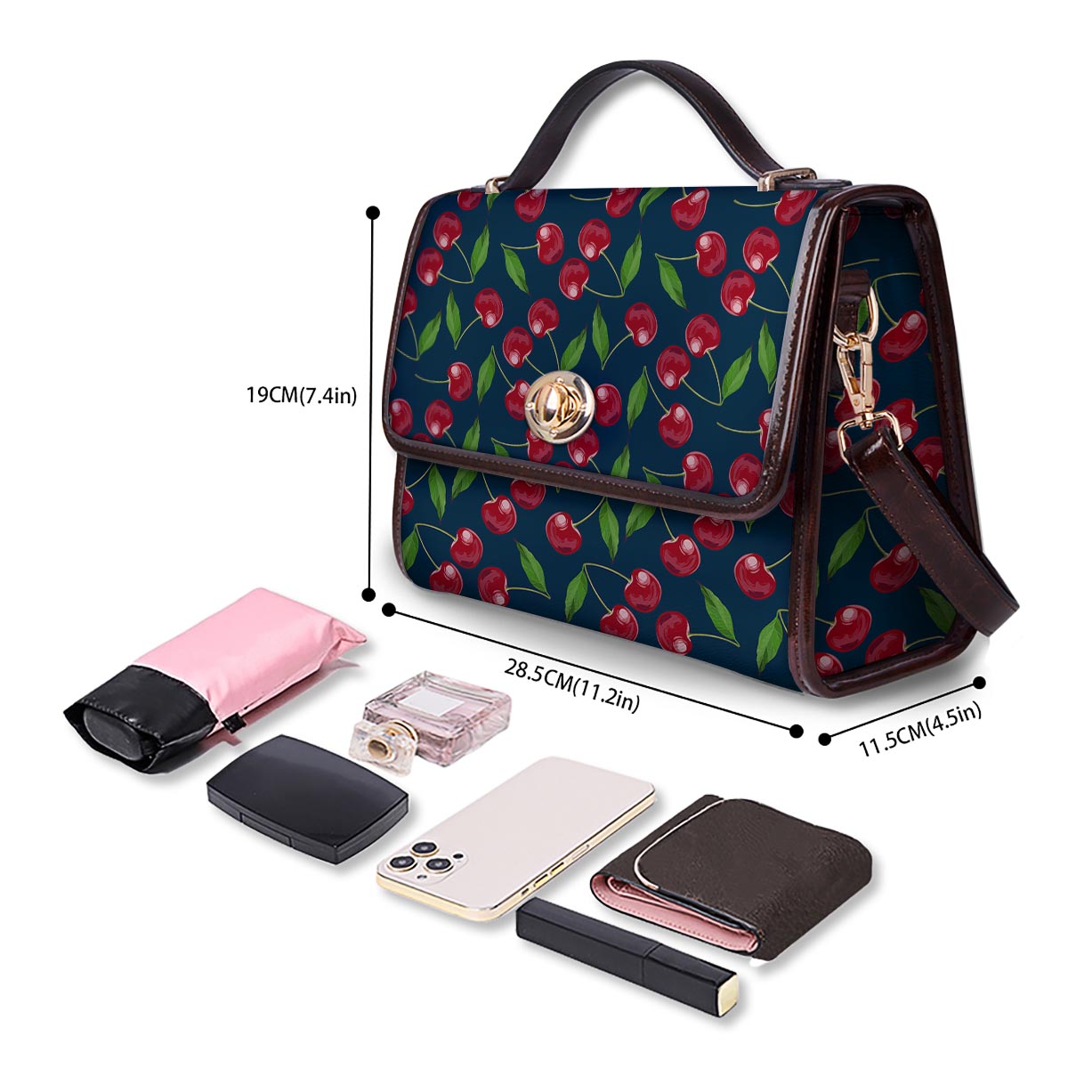 Cherry Red Print Pattern Women's Satchel Bag - Image 4