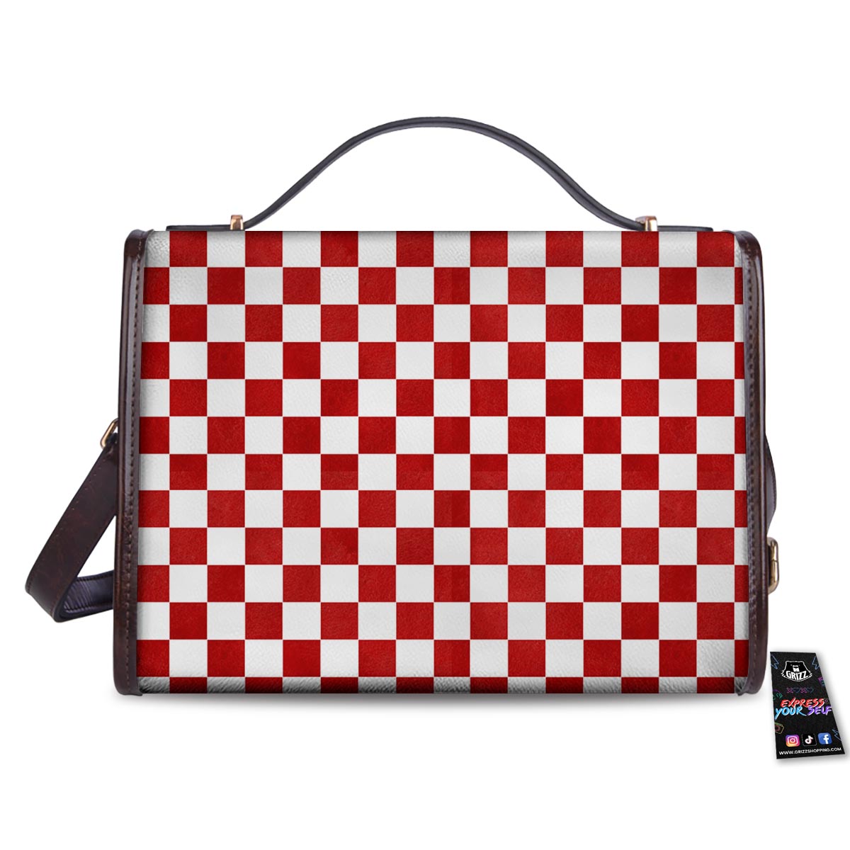 Checkered White And Red Print Pattern Women's Satchel Bag - Image 2