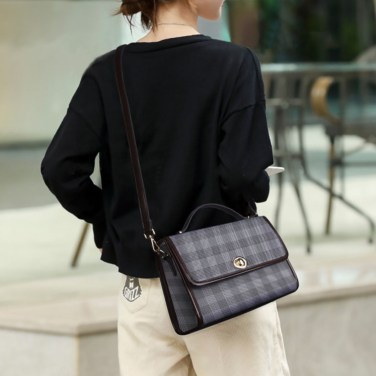 Check Prince Of Wales Print Pattern Women's Satchel Bag - Image 3