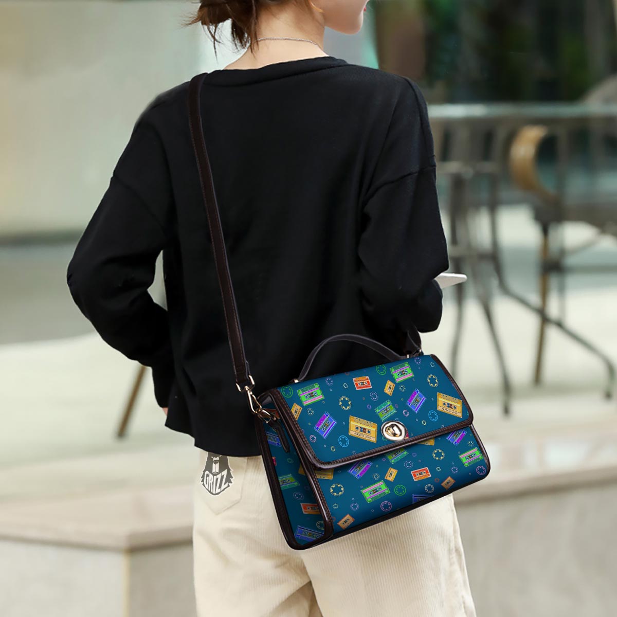 Cassette Tape Retro Print Pattern Women's Satchel Bag - Image 3