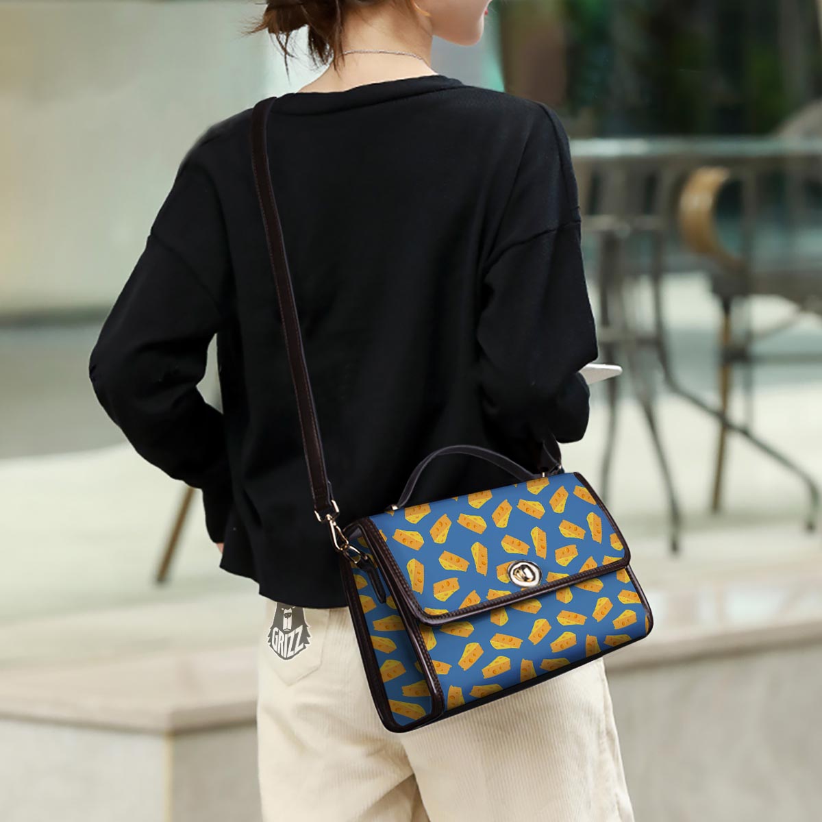 Cheese Slice Print Pattern Women's Satchel Bag - Image 3