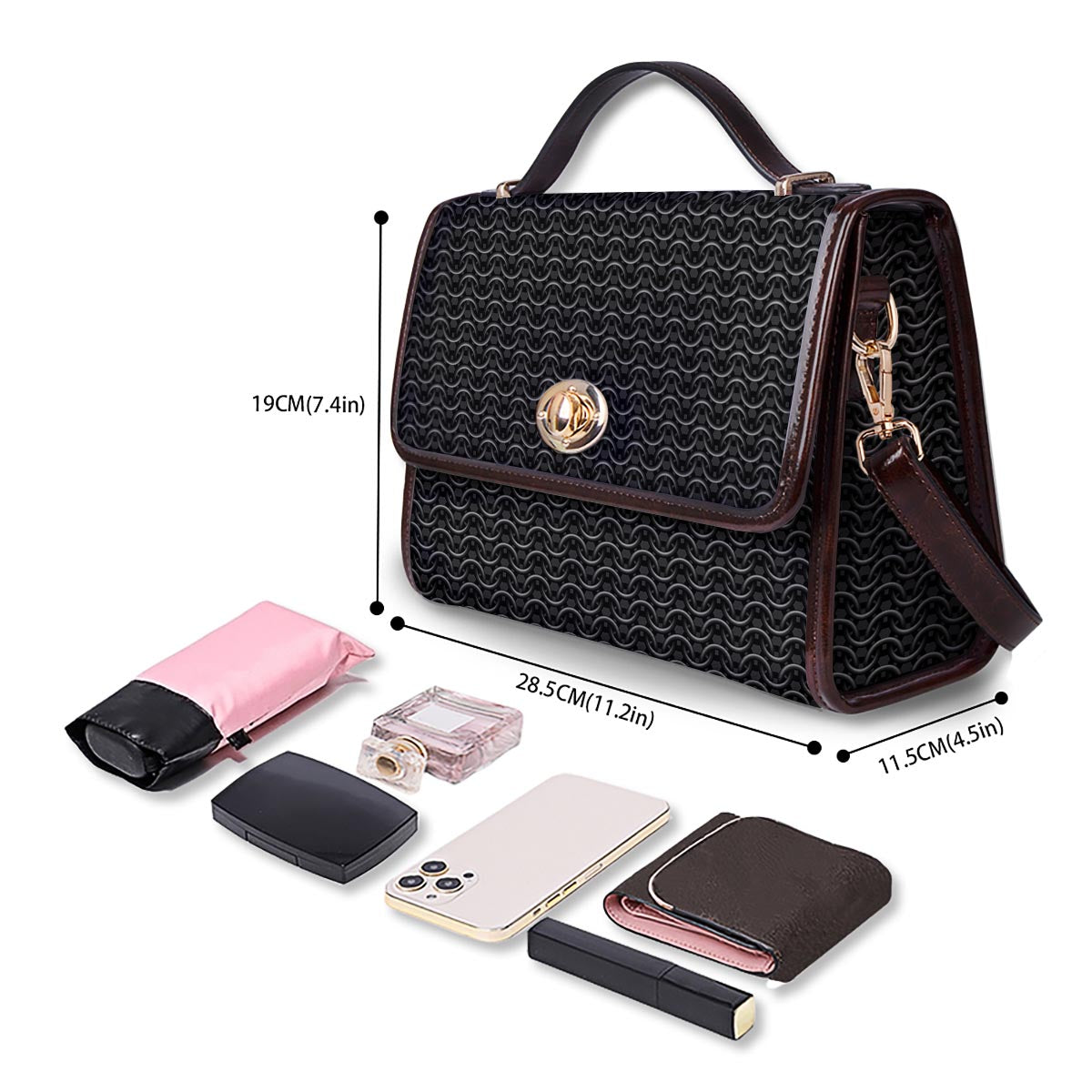 Chainmail Black Print Pattern Women's Satchel Bag - Image 4