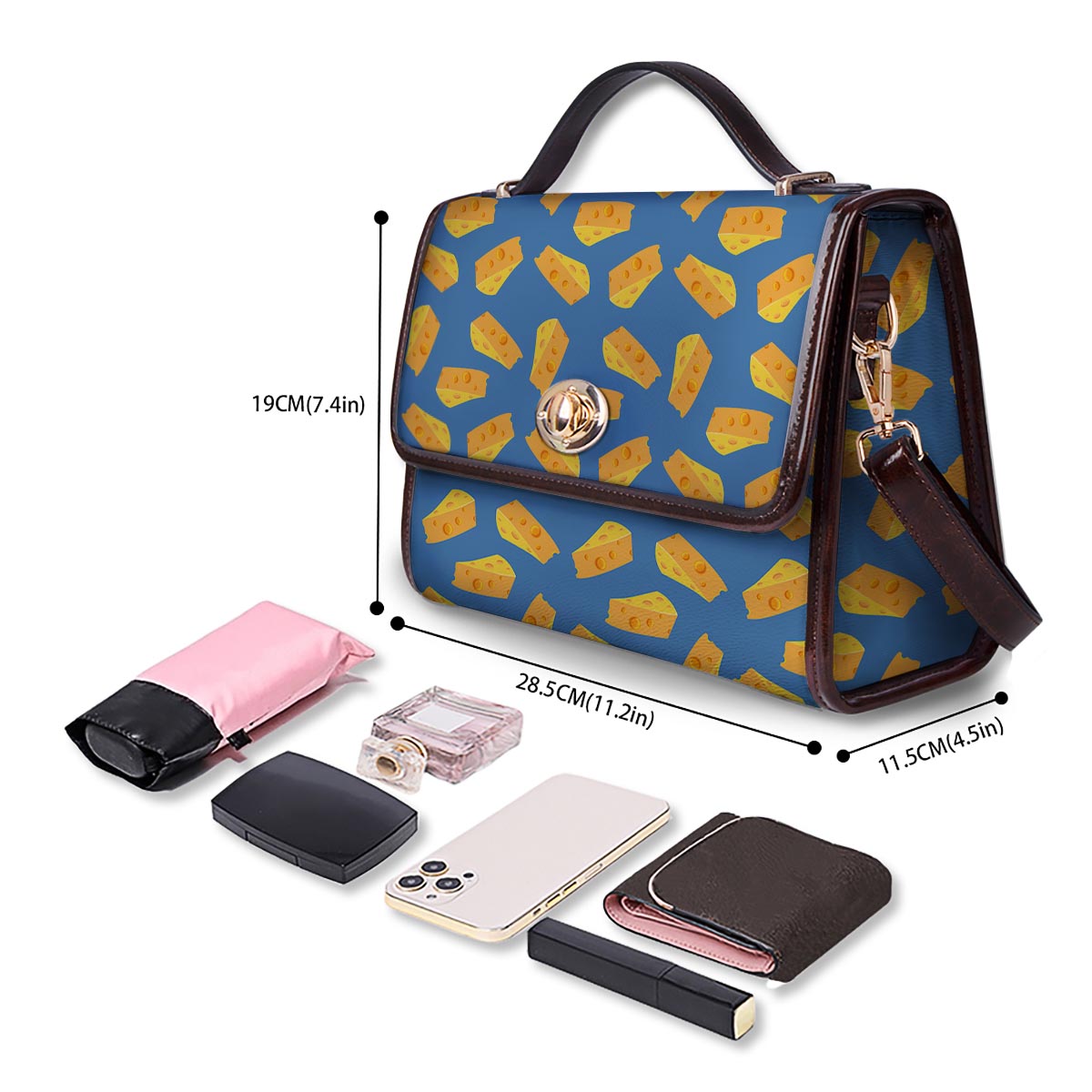 Cheese Slice Print Pattern Women's Satchel Bag - Image 4