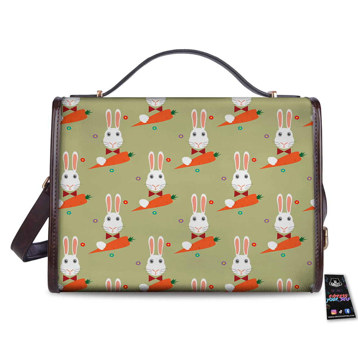 Carrot And Rabbit Print Pattern Women's Satchel Bag - Image 2