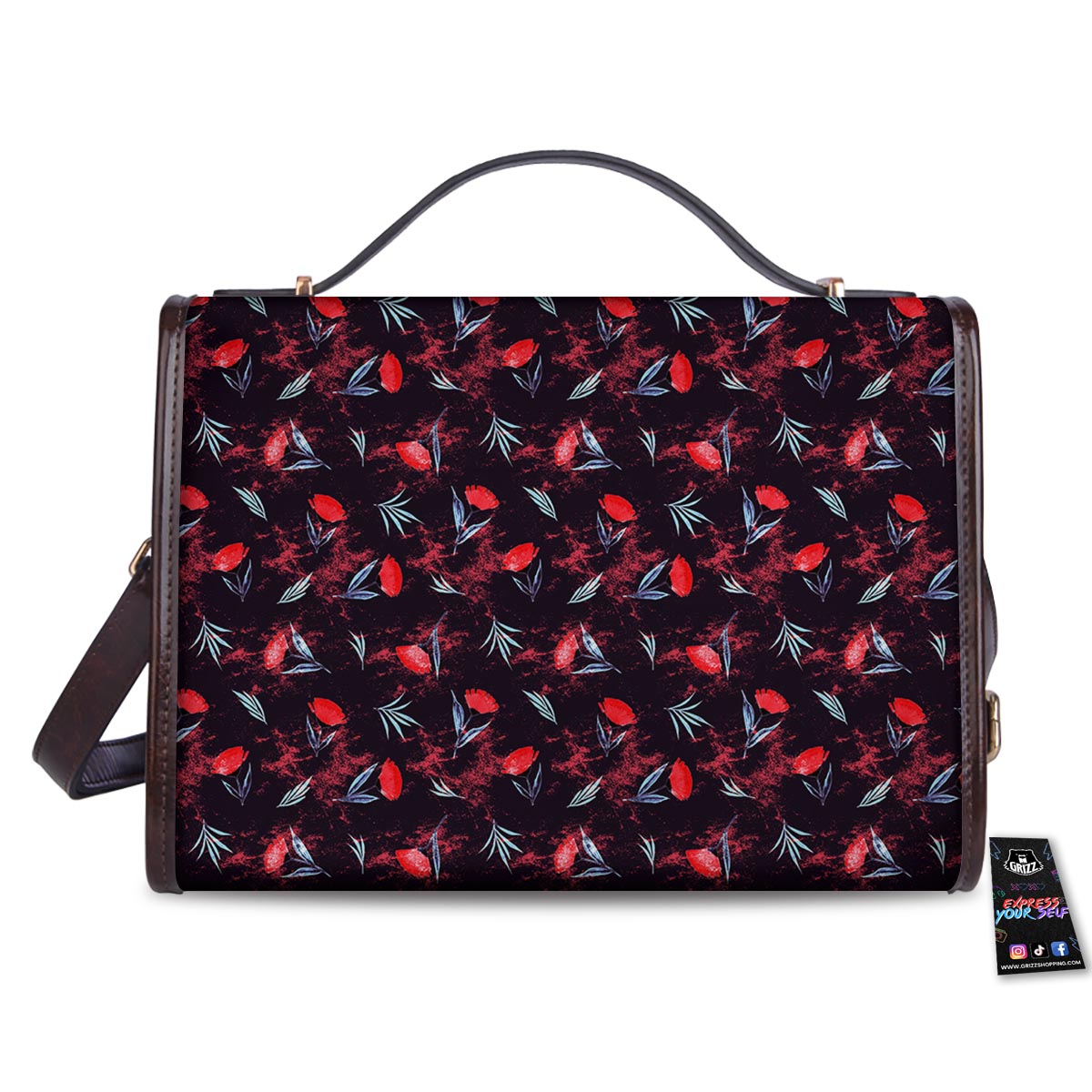 Carnation Black And Red Print Pattern Women's Satchel Bag - Image 2