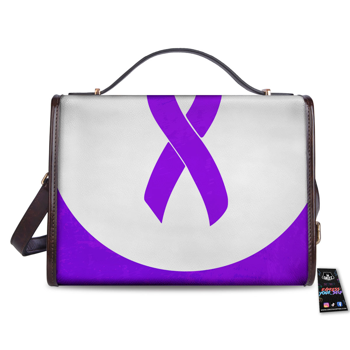 Cancer Awareness Ribbon Purple Print Women's Satchel Bag - Image 2