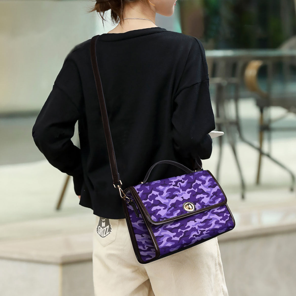Camouflage Purple Print Pattern Women's Satchel Bag - Image 3