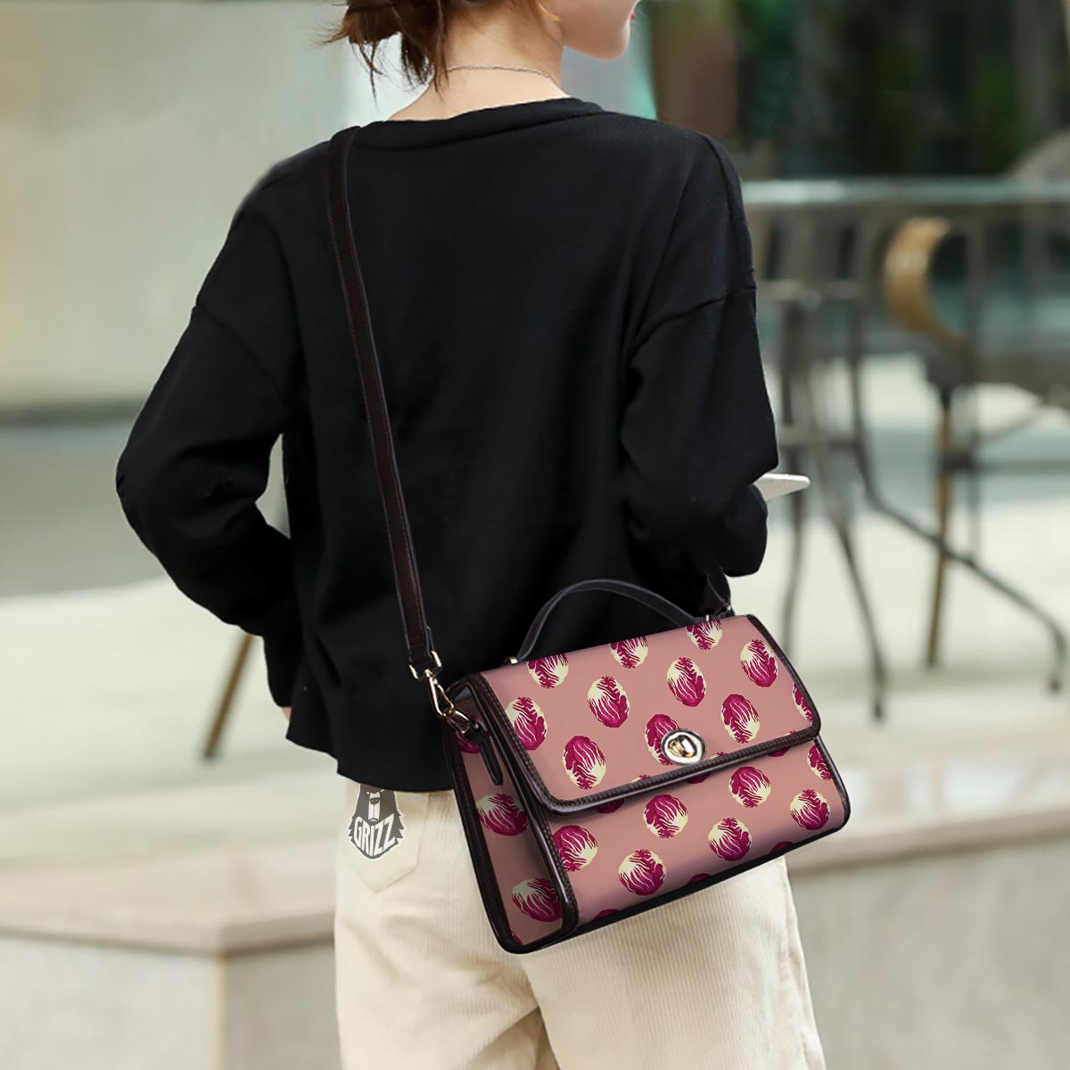Cabbage Red Print Pattern Women's Satchel Bag - Image 3