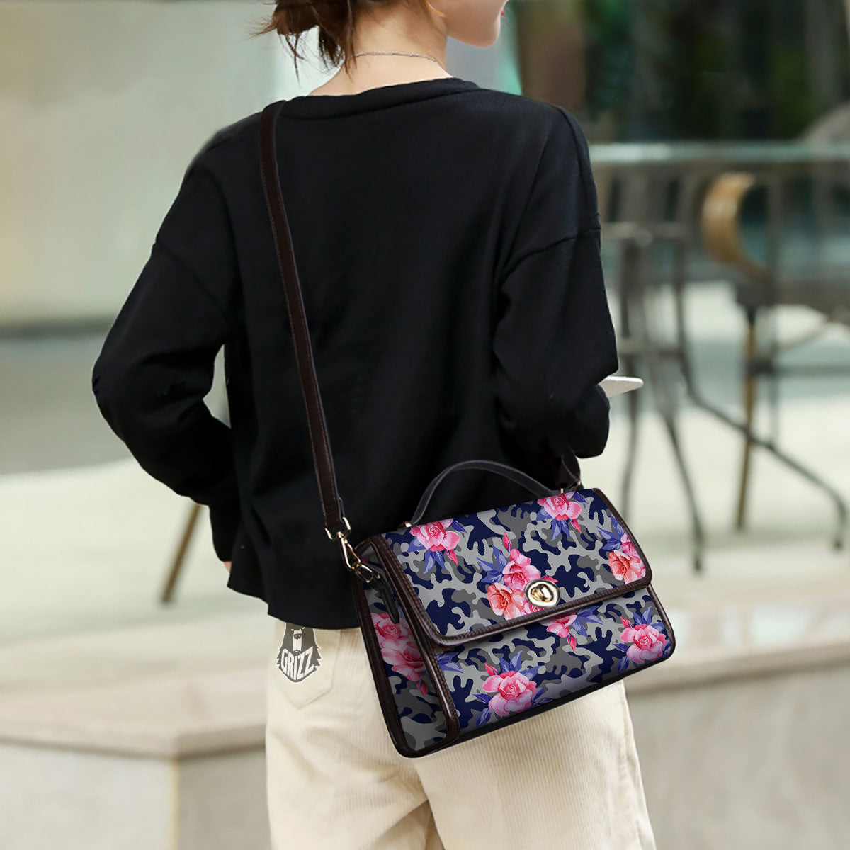 Camouflage Flower Pink Rose Print Women's Satchel Bag - Image 3