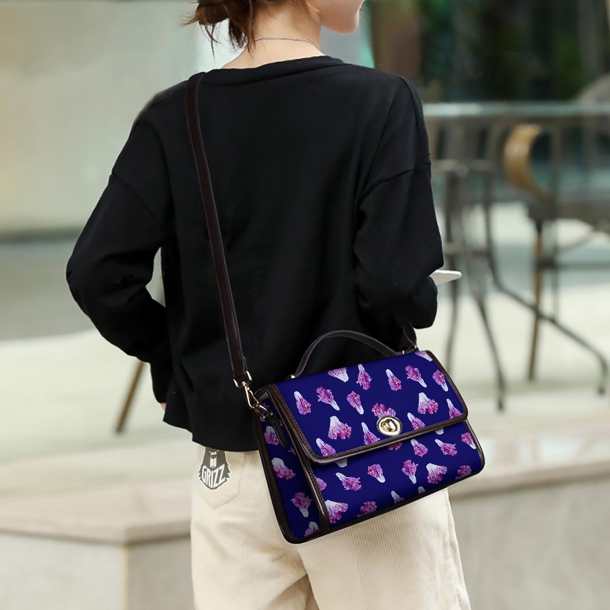 Cabbage Leaves Purple Print Pattern Women's Satchel Bag - Image 3